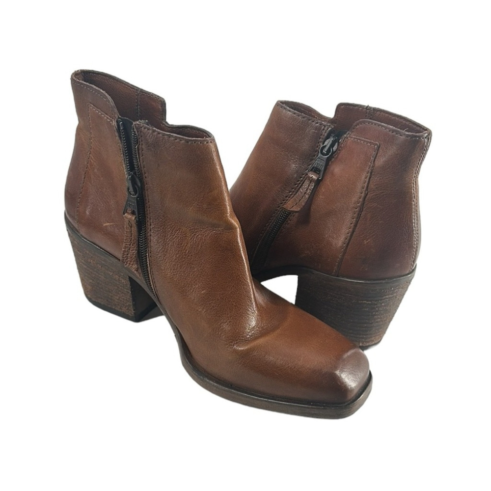 Mjus boots bootie stacked chunky heel brown leather square toe fall sz 8.5 - Picture 8 of 14